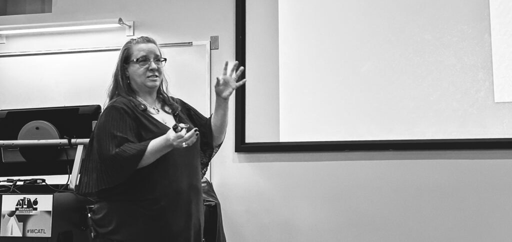 Michele Butcher-Jones speaking at WordCamp Atlanta 2023
